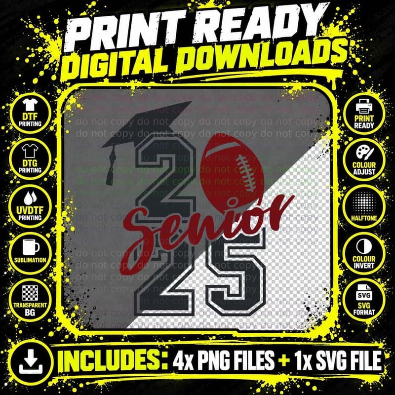 2 Senior 25 Graduation T-Shirt, 2 Senior 25 Football Red Png SVG Digital Bundle
