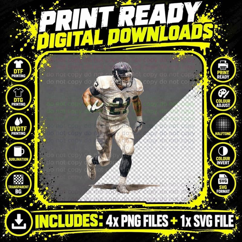 21 Football T-Shirt, Football Player Running with Ball Png SVG Digital Bundle