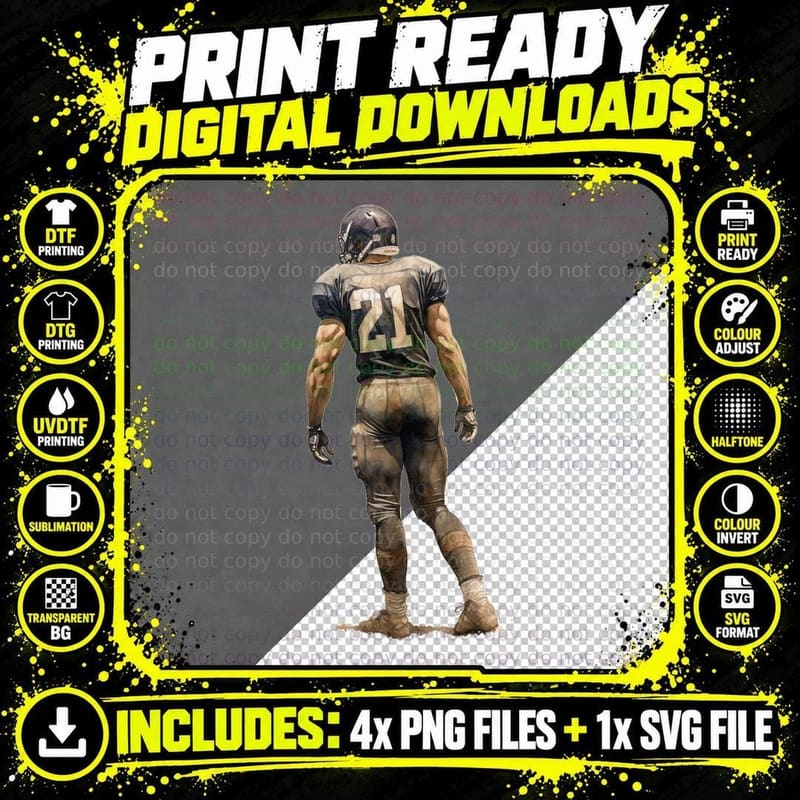 21 Football T-Shirt, Football Player in Uniform Graphic Png SVG Digital Bundle