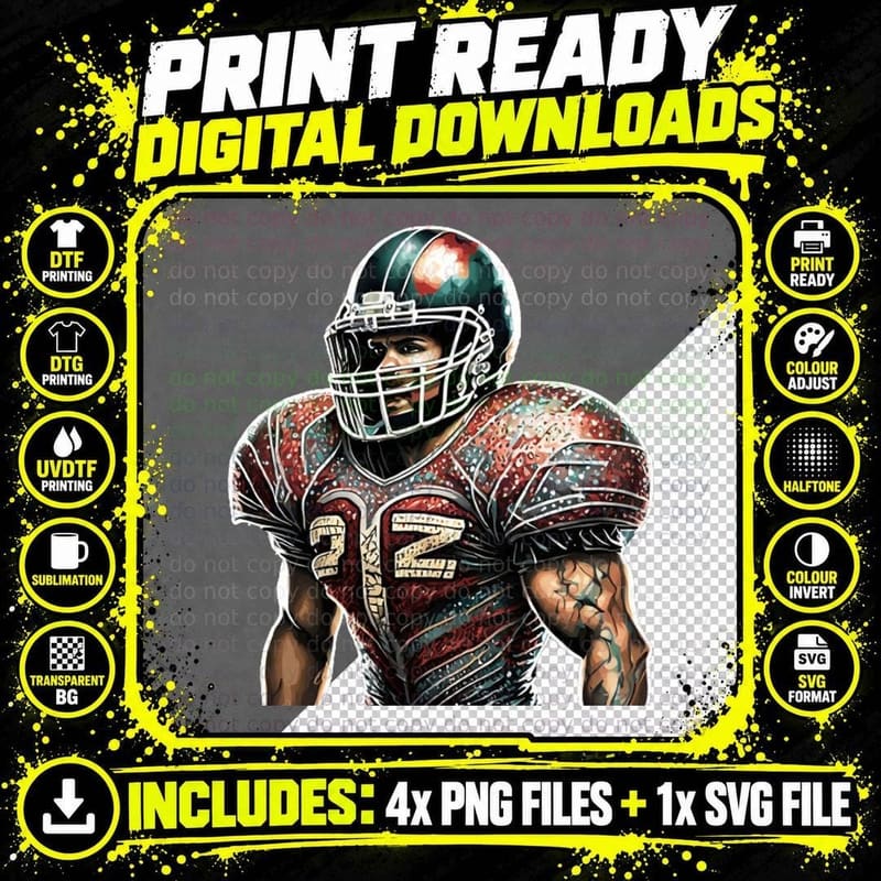 27 Football T-Shirt, Football Player in Vibrant Uniform Png SVG Digital Bundle