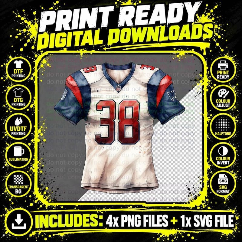 38 Football T-Shirt, Football Jersey Illustration Png SVG Digital Bundle