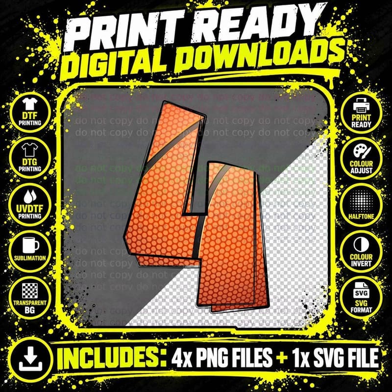 4 Basketball T-Shirt, Basketball Jersey Number Four Png SVG Digital Bundle
