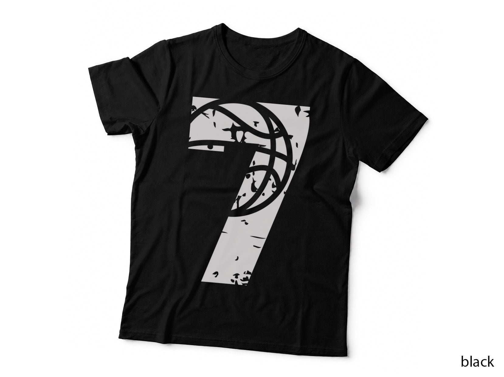 7 Basketball T-Shirt, Number Seven with Barbed Wire Graphic Tee