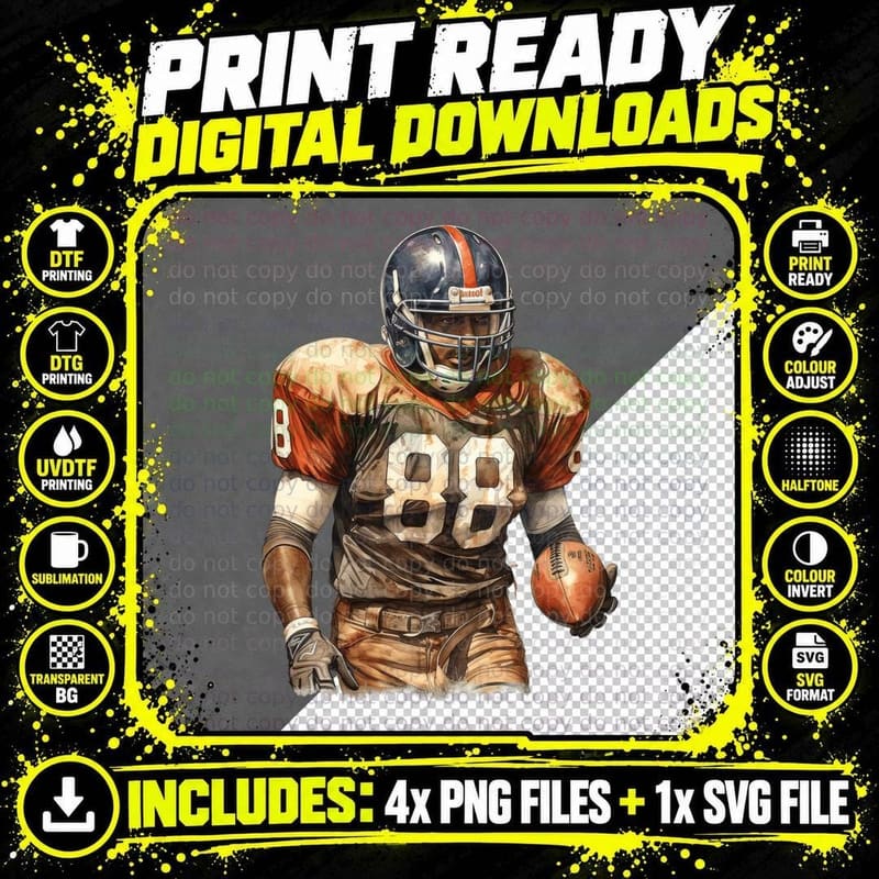 88 Football T-Shirt, Football Player in Action with Ball Png SVG Digital Bundle
