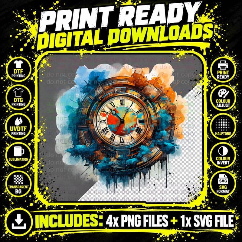 Abstract Clock Burst with Vibrant Colors Football Png SVG Digital Bundle