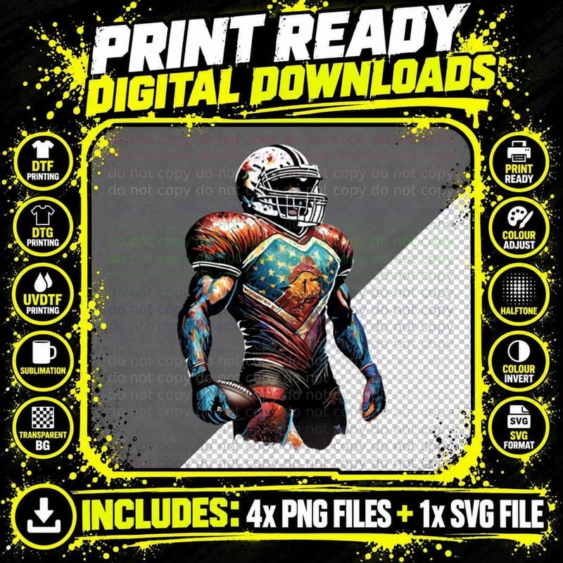 Abstract Football Player Holding Ball Football T-Shirt Png SVG Digital Bundle