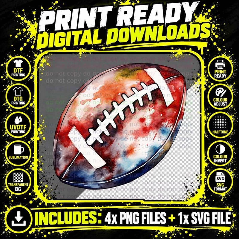 Abstract Football with Vibrant Colors Football T-Shirt Png SVG Digital Bundle