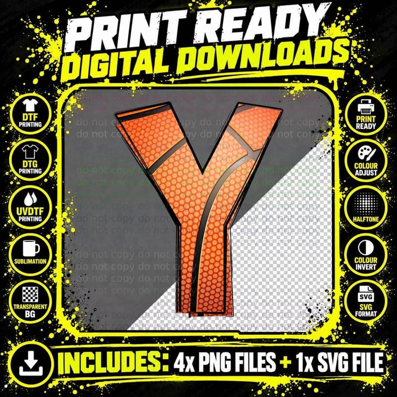 Abstract Orange Polka Dot Letter Y Basketball T-Shirt Png SVG Digital Bundle
