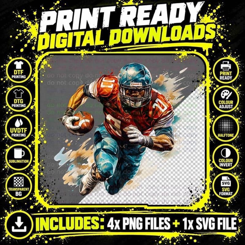 Airlys Football T-Shirt, Football Player Running with Png SVG Digital Bundle