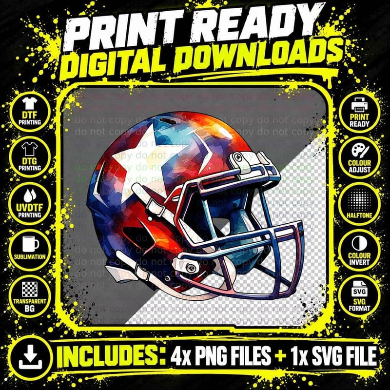 American Football Helmet Artwork Football T-Shirt Png SVG Digital Bundle