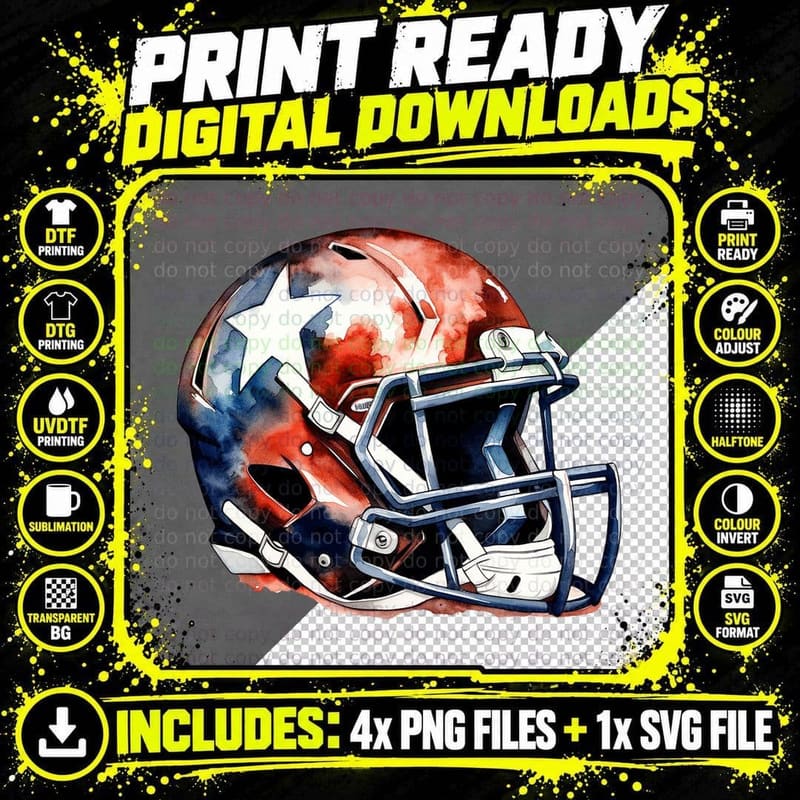 American Football Helmet with Patriotic Colors Football Png SVG Digital Bundle