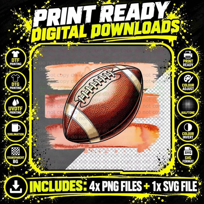 American Football on Watercolor Background Football Png SVG Digital Bundle