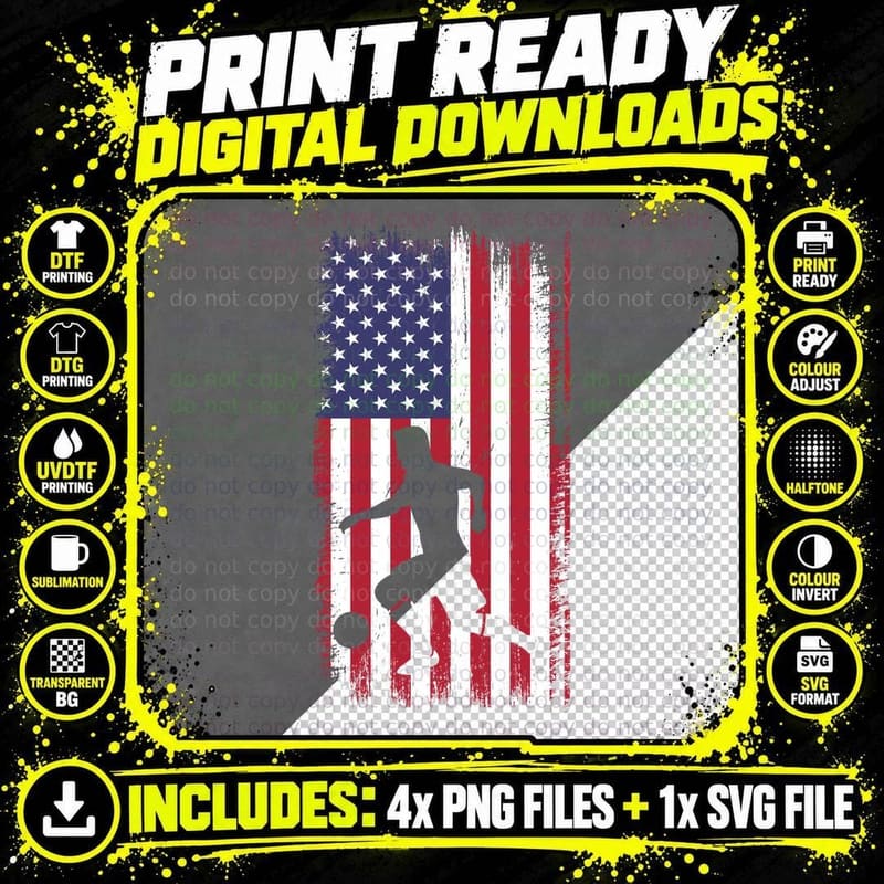 American Soccer Player Silhouette Soccer T-Shirt Png SVG Digital Bundle