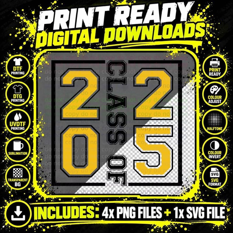Athletic Gear-Style Numbers Graduation T-Shirt Png SVG Digital Bundle