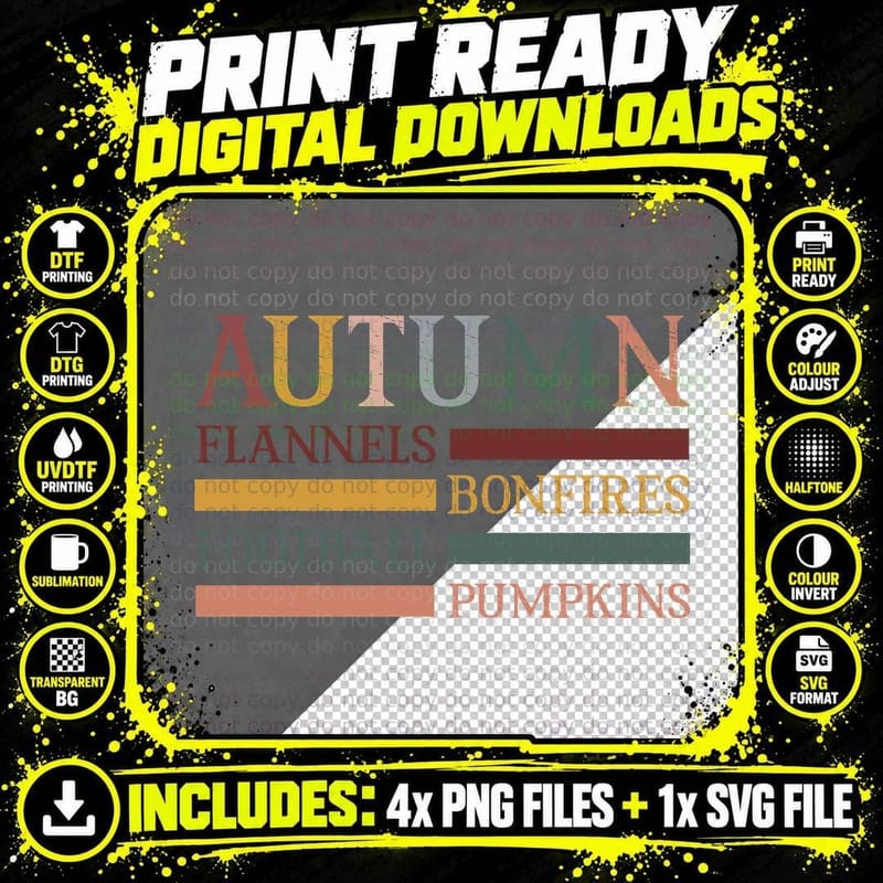 Autumn Flannels Bonfires Football Pumpkins Fall T-Shirt Png SVG Digital Bundle
