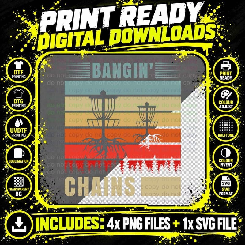 Bangin' Chains Disc Golf T-Shirt, Disc Golf Baskets in Png SVG Digital Bundle