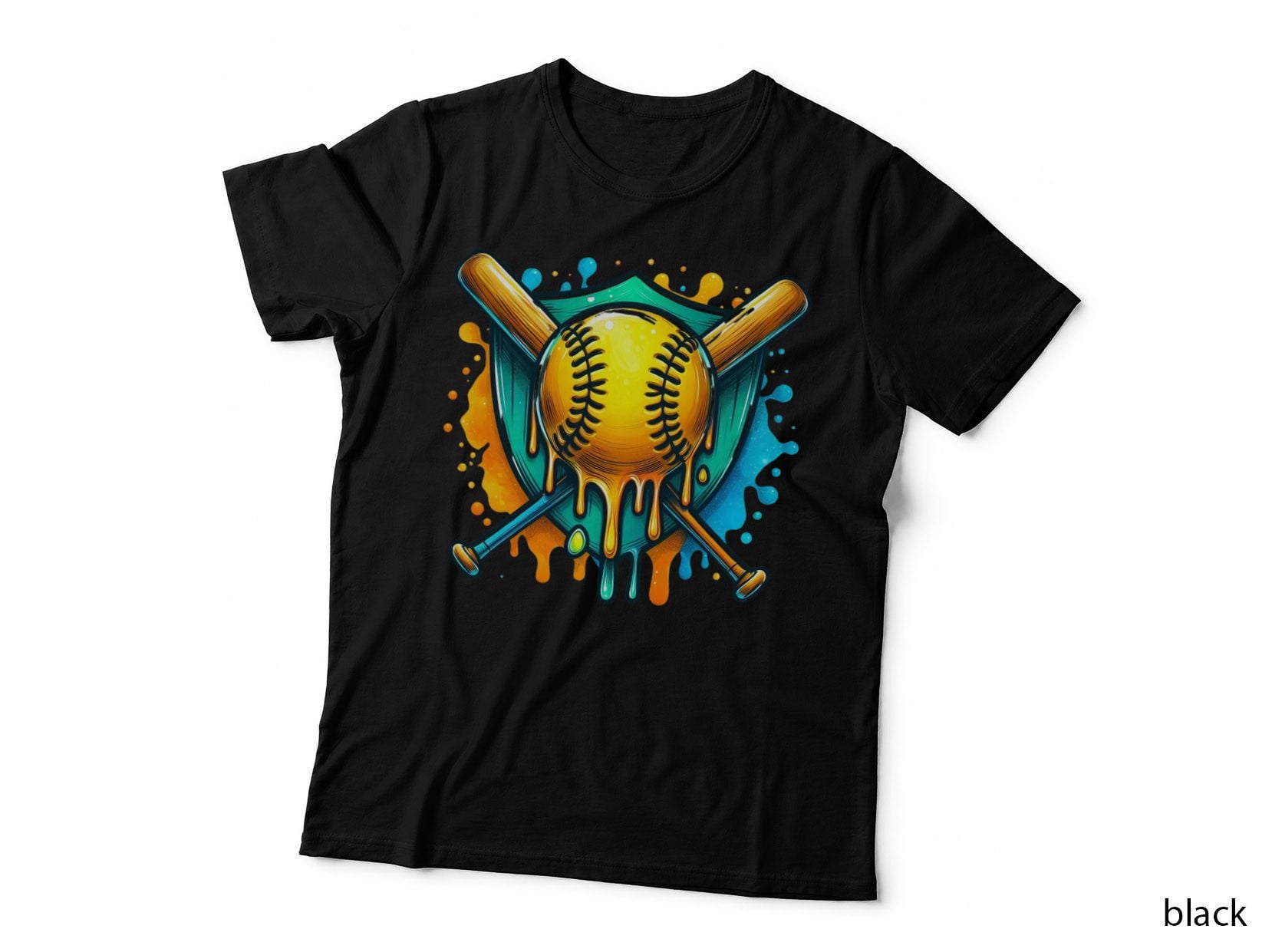 Baseball Bats Ball Colorful Splash Softball T-Shirt, Softball Graphic Tee