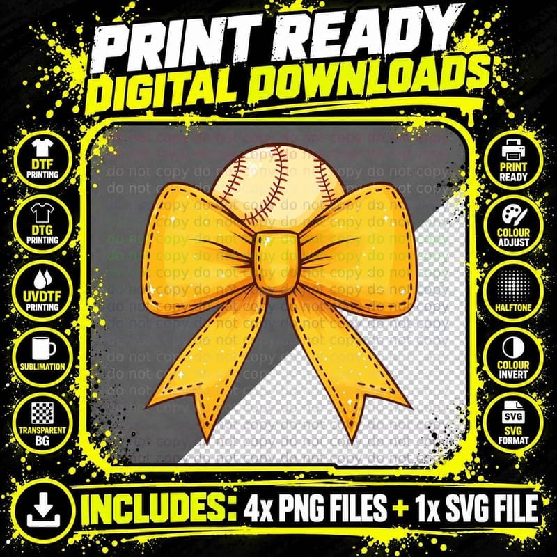 Baseball Bow Tie Design Softball T-Shirt Png SVG Digital Bundle