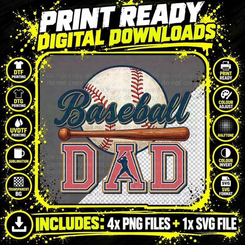 Baseball Dad Fathers Day T-Shirt, Baseball Dad Graphic Png SVG Digital Bundle