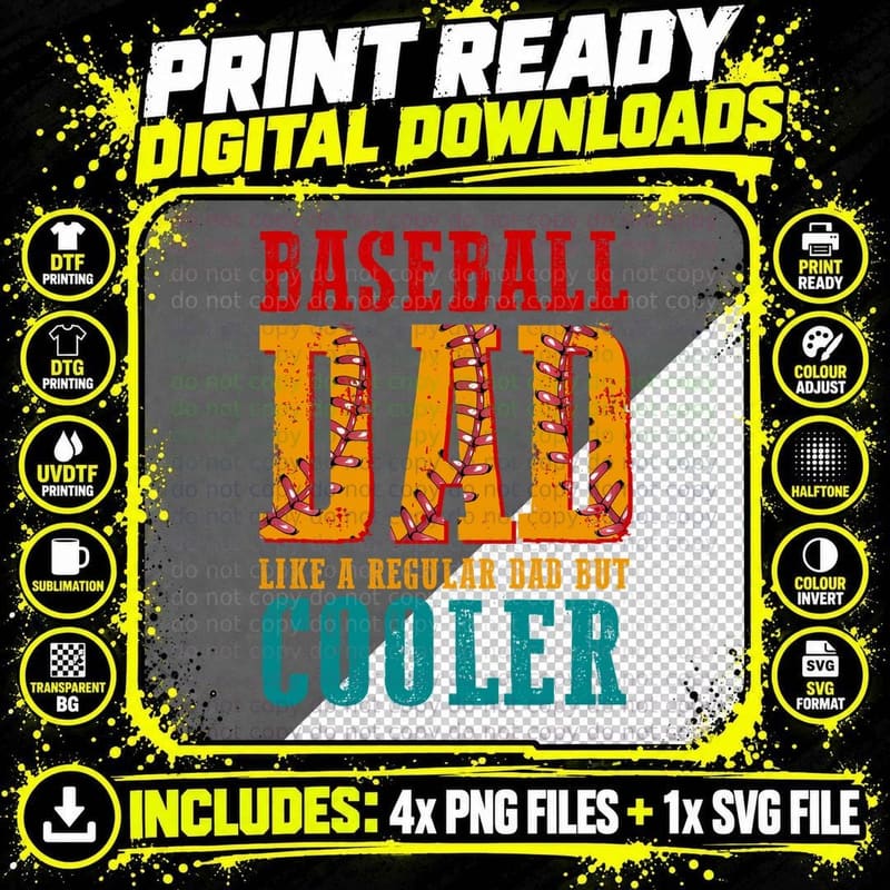 Baseball Dad Like a Regular Dad but Cooler Softball Png SVG Digital Bundle