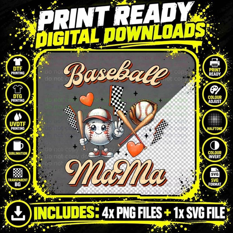 Baseball Mama Softball T-Shirt, Baseball Mama Character Png SVG Digital Bundle