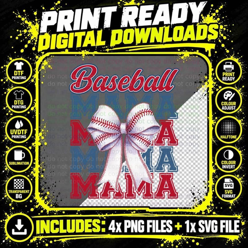 Baseball Mama Sport Mom Design T-Shirt Png SVG Digital Bundle