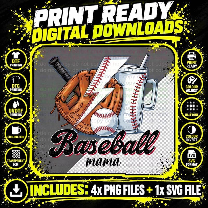 Baseball Mama Sport Mom T-Shirt, Baseball Glove Bat Ball Png SVG Digital Bundle