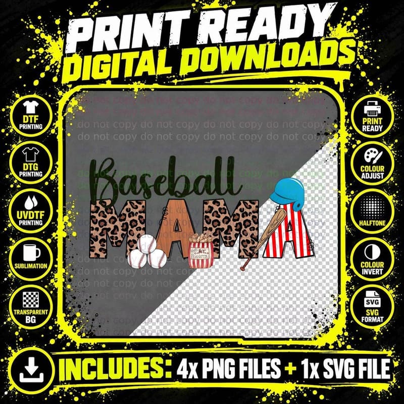 Baseball Mama Sport Mom T-Shirt, Baseball-Themed Graphic Png SVG Digital Bundle