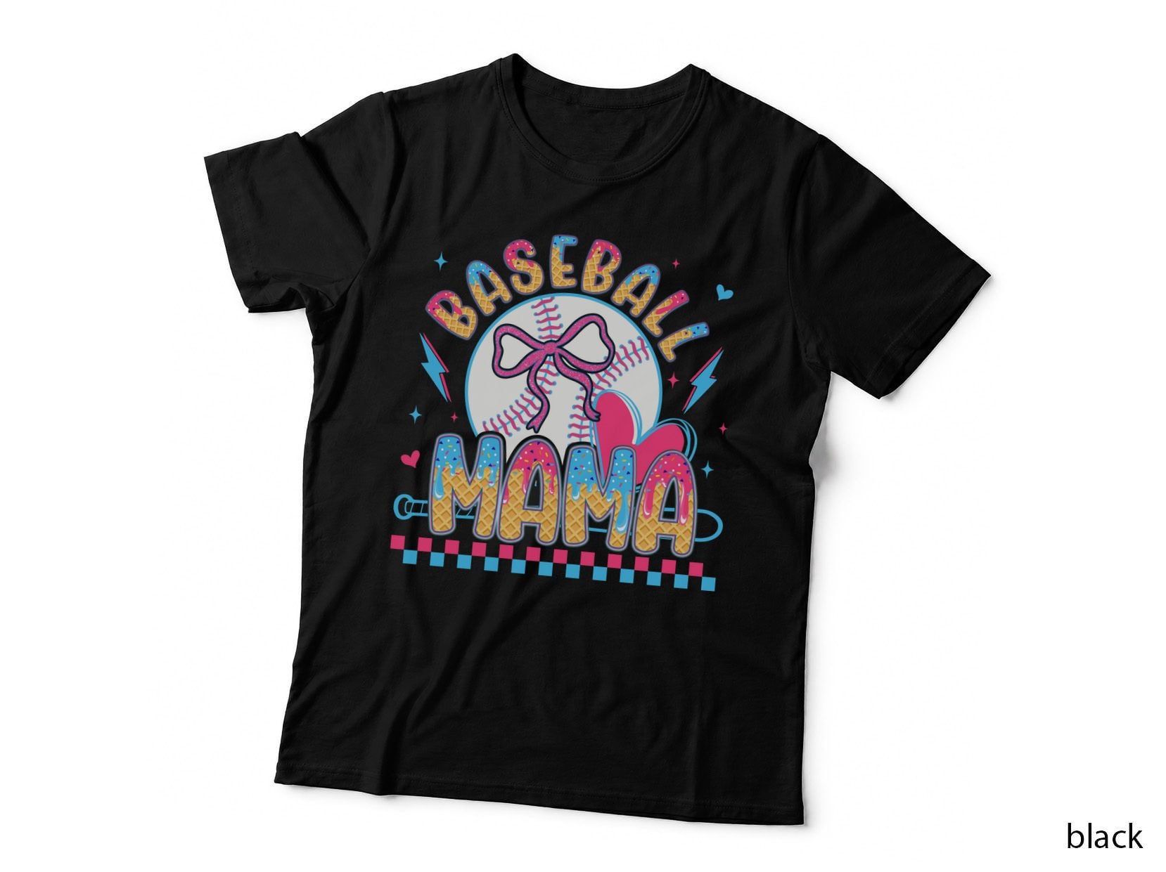 Baseball Mama Sport Mom T-Shirt, Baseball-Themed Ice Cream Cones Graphic Tee