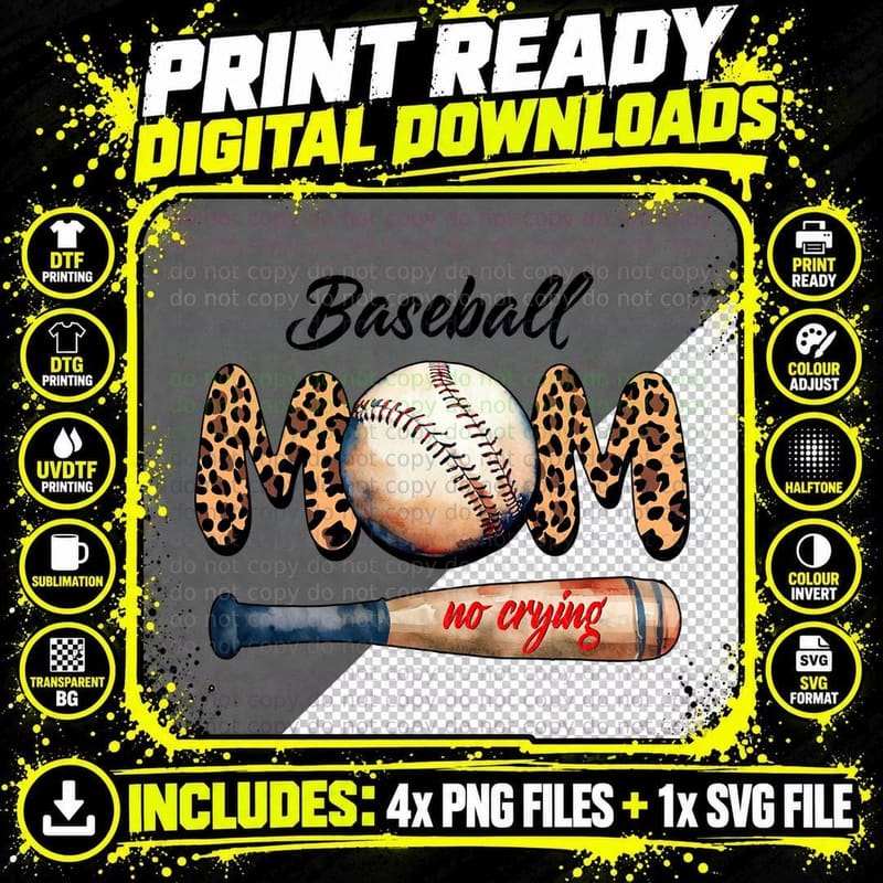 Baseball Mom No Crying Mom T-Shirt Png SVG Digital Bundle