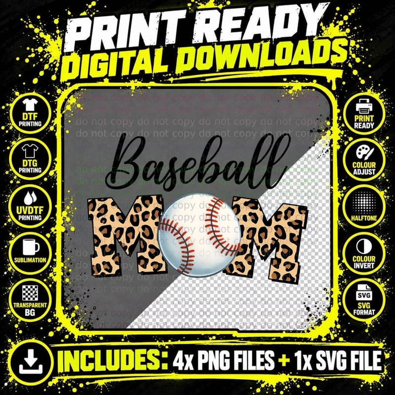 Baseball Mom Softball T-Shirt, Baseball Mom Leopard Png SVG Digital Bundle