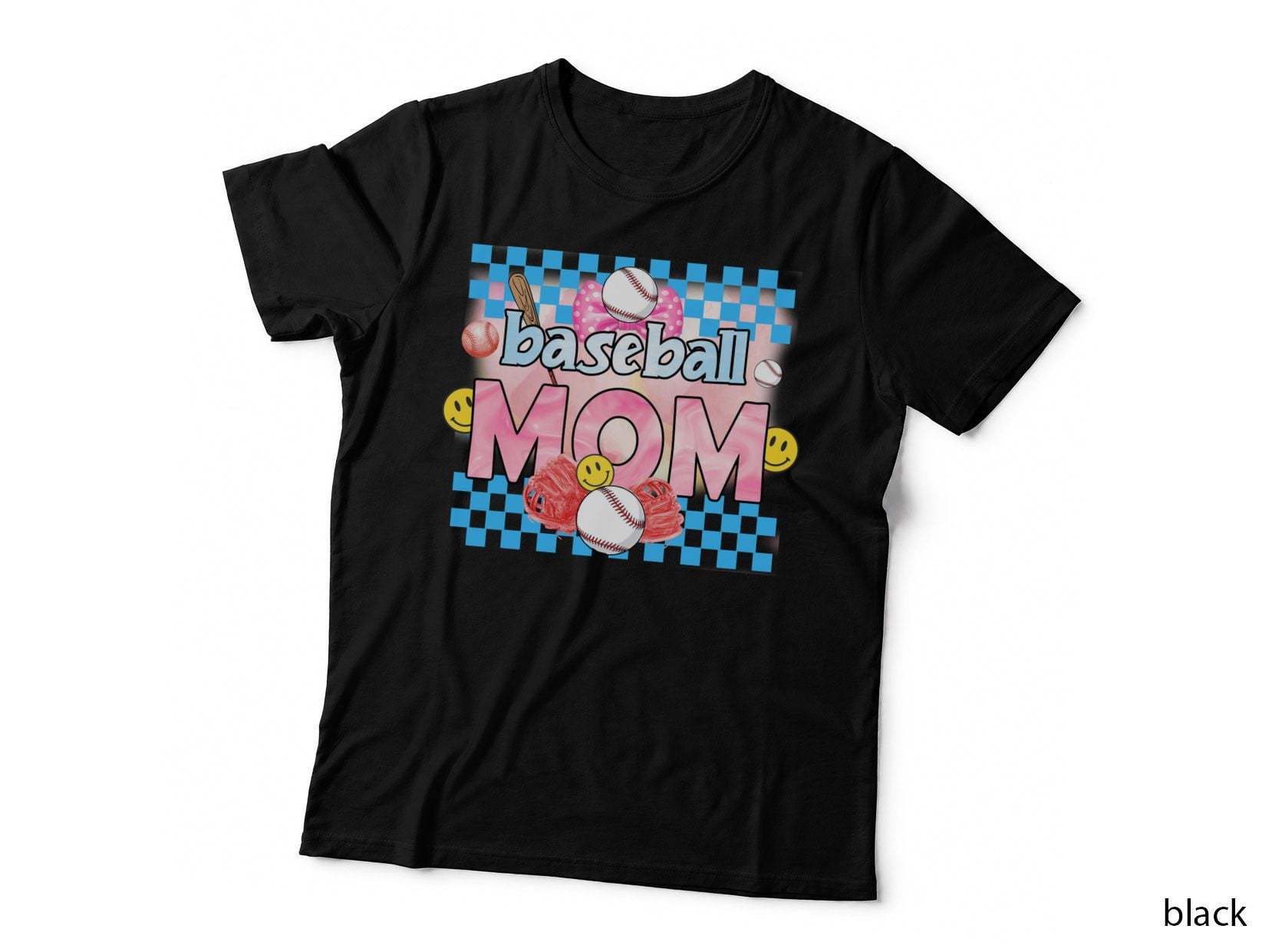 Baseball Mom Sport Mom T-Shirt, Baseball Mom Scene with Smiley Faces Graphic