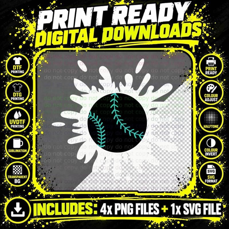 Baseball Splatter Graphic Baseball T-Shirt Png SVG Digital Bundle