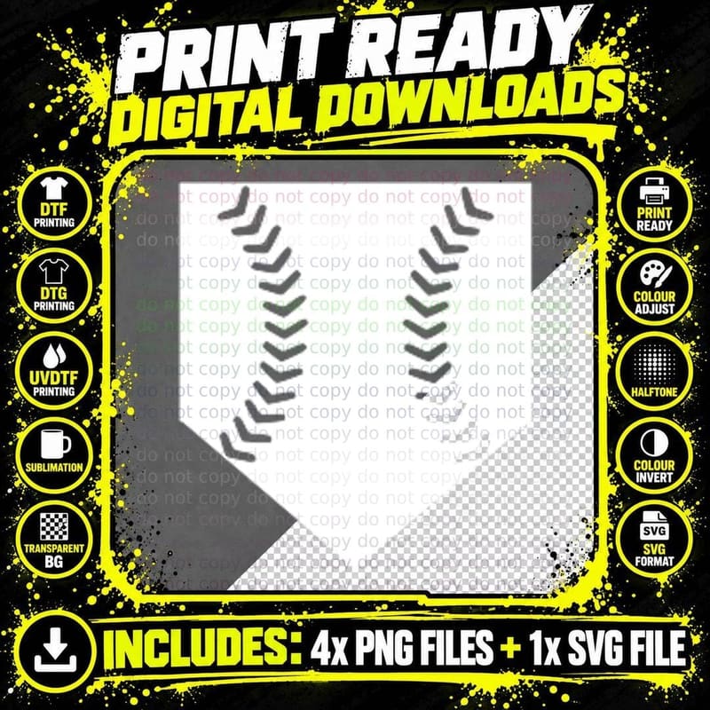 Baseball Stitching on Black Background Baseball T-Shirt Png SVG Digital Bundle