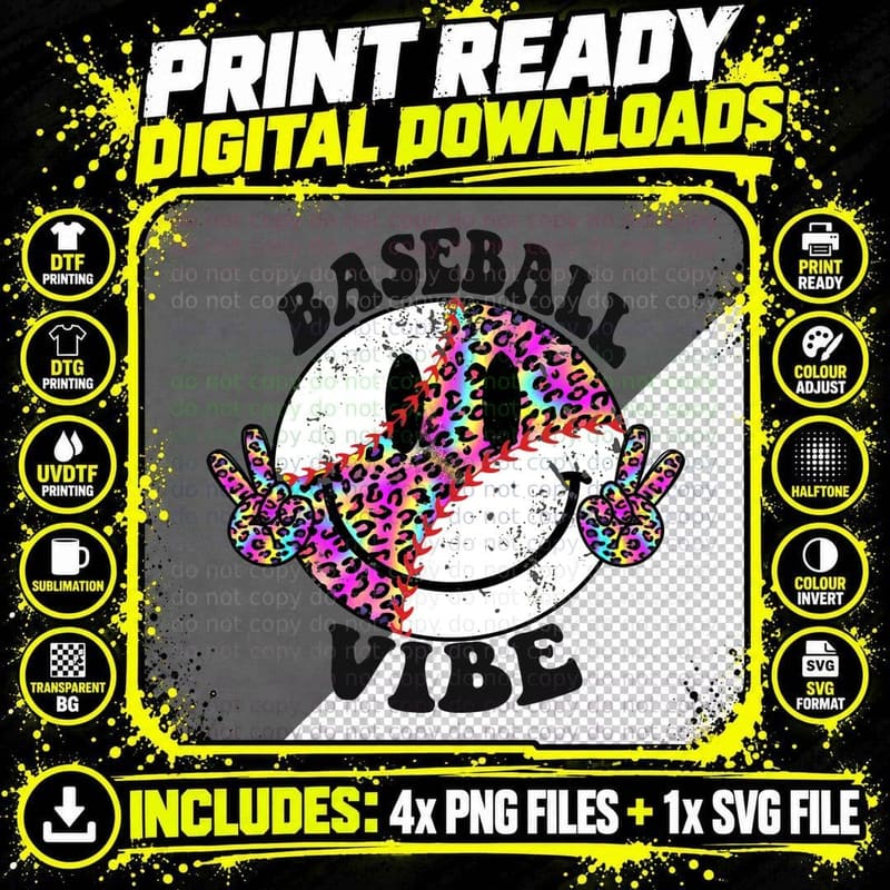 Baseball Vibe Baseball T-Shirt, Baseball Ball Peace Png SVG Digital Bundle