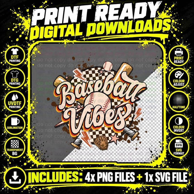 Baseball Vibes Baseball T-Shirt, Baseball-Themed Graphic Png SVG Digital Bundle
