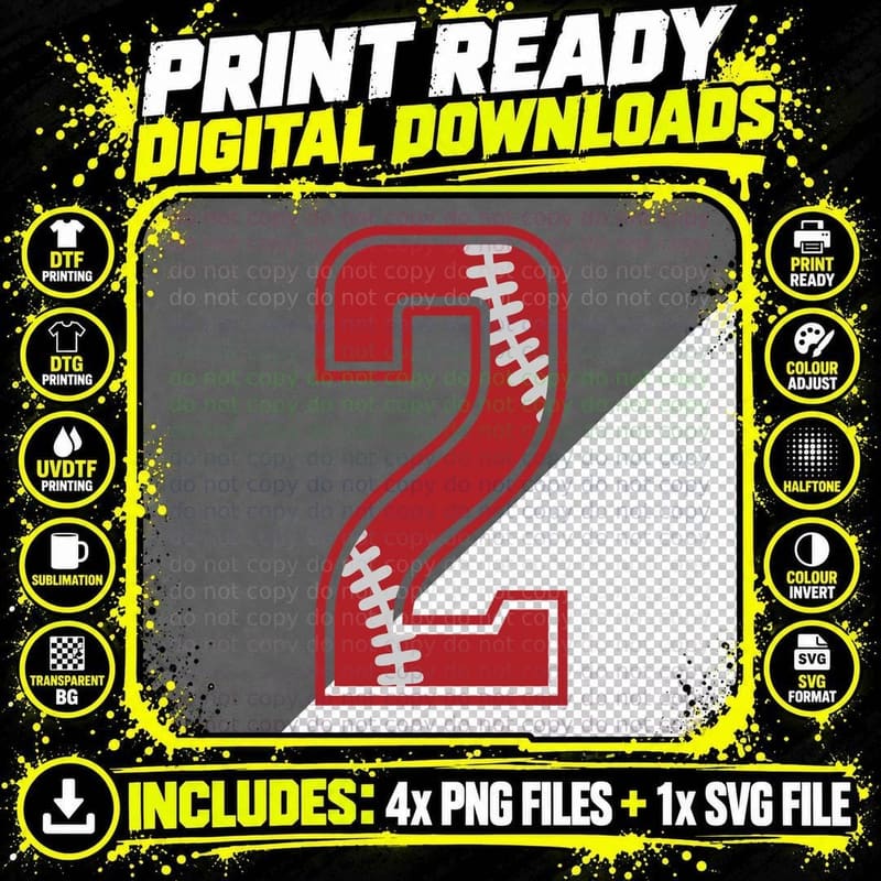 Baseball-Themed Number Two Outline Baseball T-Shirt Png SVG Digital Bundle