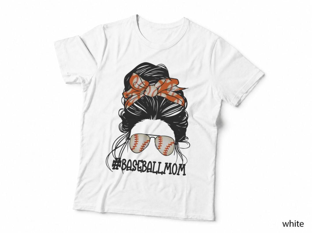 Baseballmom Baseball T-Shirt, Baseball Mom with Bow and Sunglasses Graphic Tee