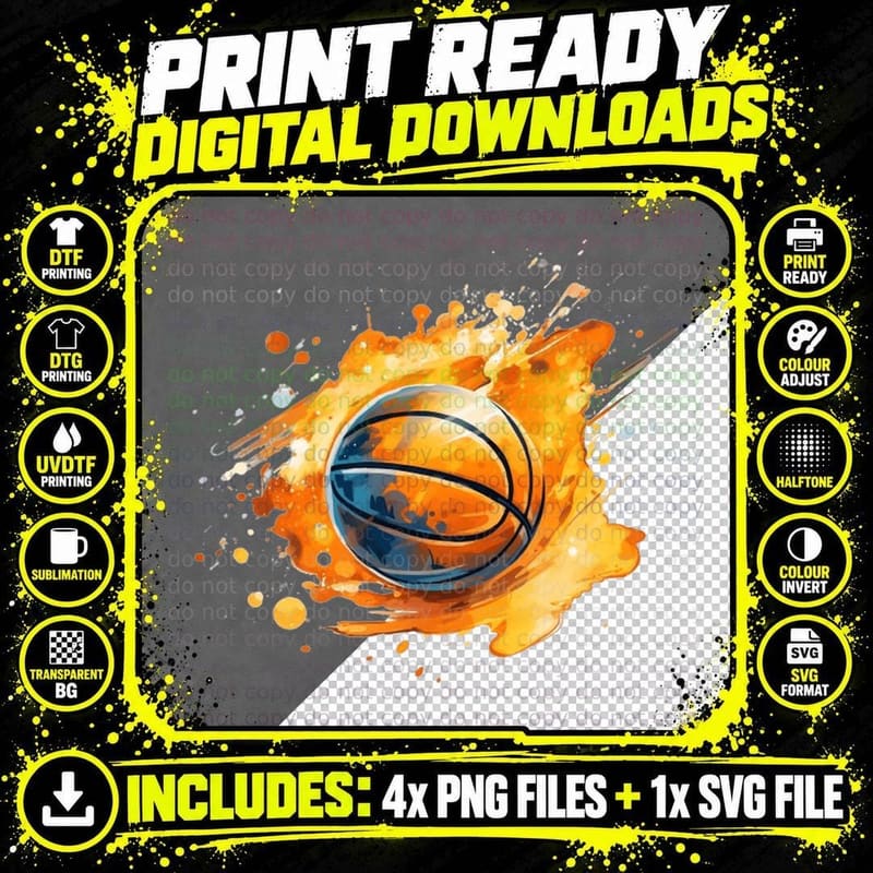 Basketball Bursting with Orange Paint Basketball T-Shirt Png SVG Digital Bundle