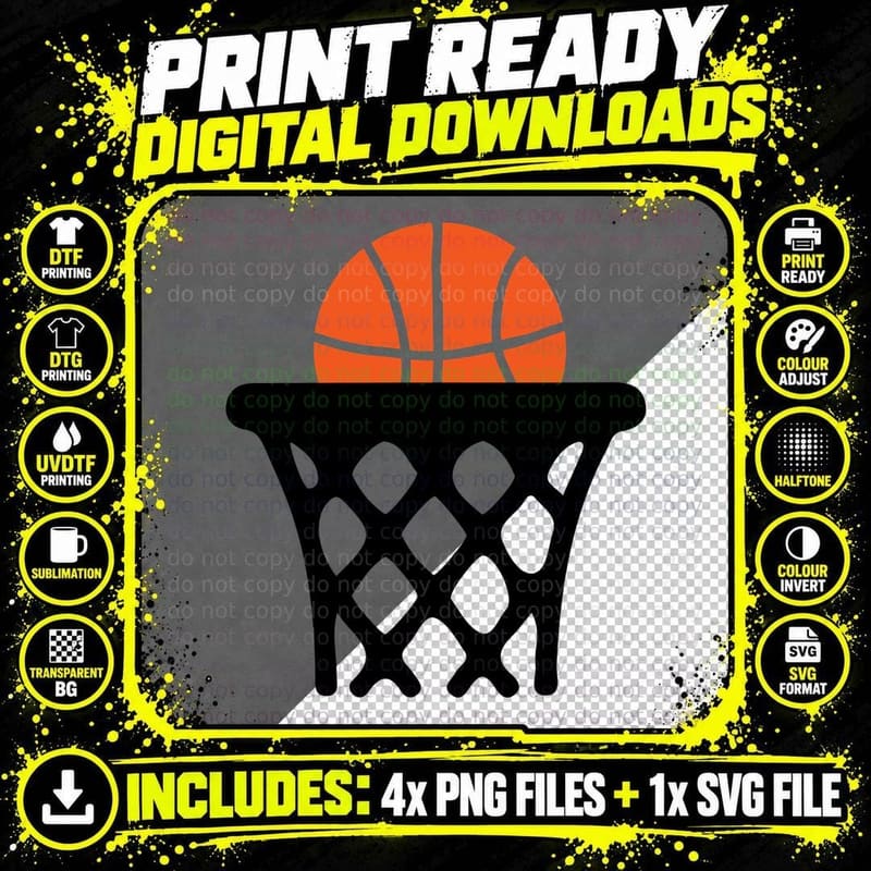 Basketball Going Through Hoop Basketball Design T-Shirt Png SVG Digital Bundle