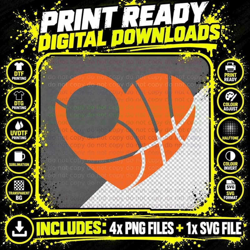 Basketball Heart Outline Basketball Design T-Shirt Png SVG Digital Bundle