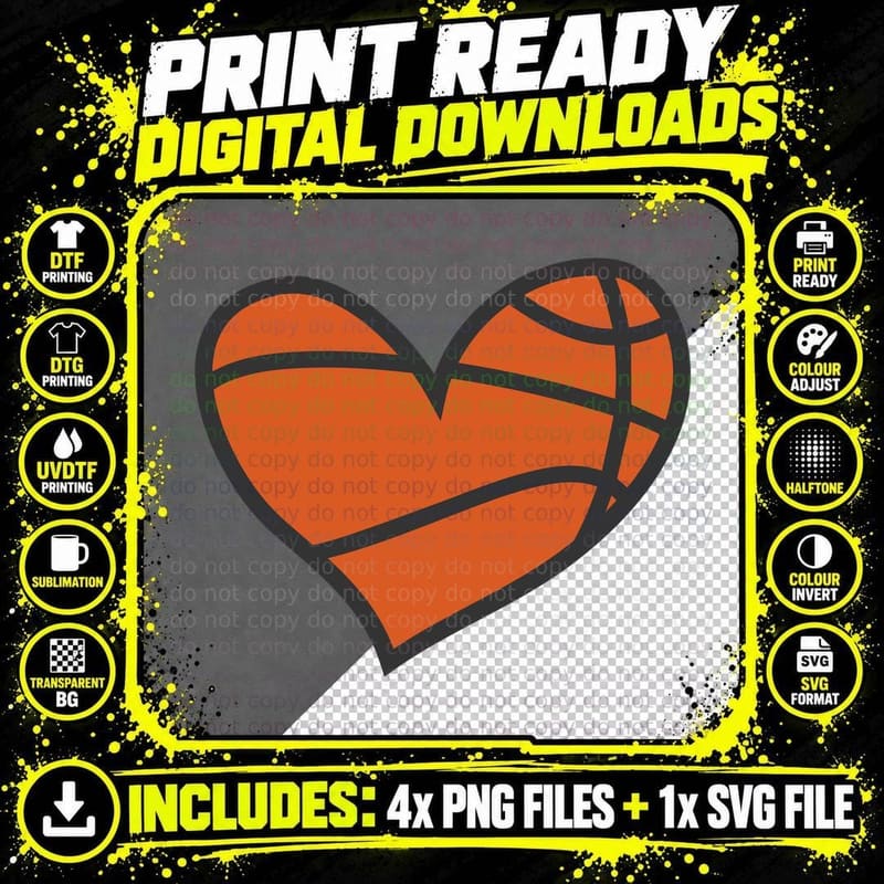 Basketball Heart Outline Basketball T-Shirt Png SVG Digital Bundle