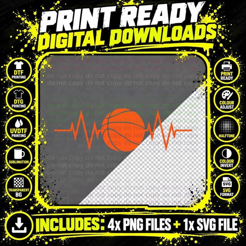 Basketball Heartbeat Basketball T-Shirt Png SVG Digital Bundle