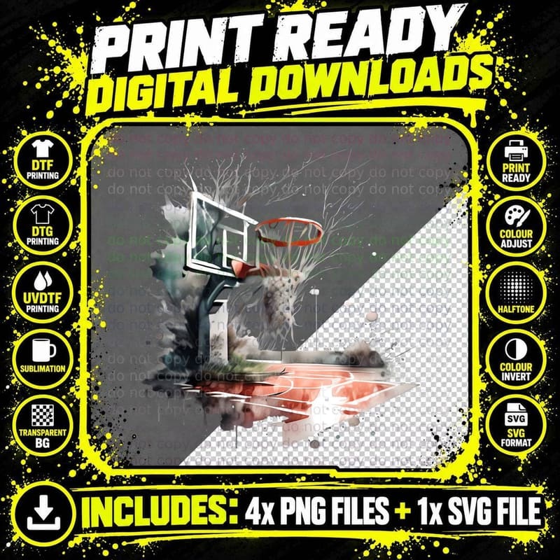 Basketball Hoop Amidst Abstract Splashes Basketball Png SVG Digital Bundle