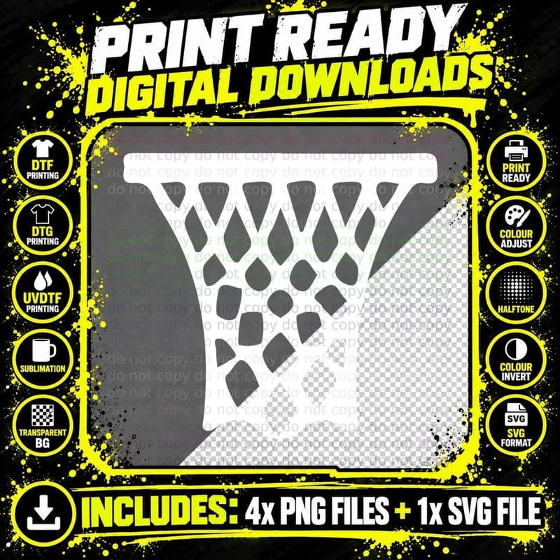 Basketball Hoop Net Silhouette Basketball T-Shirt Png SVG Digital Bundle