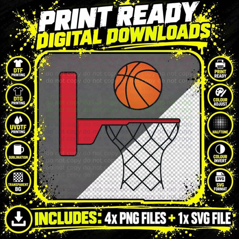 Basketball Hoop with Ball Basketball Design T-Shirt Png SVG Digital Bundle