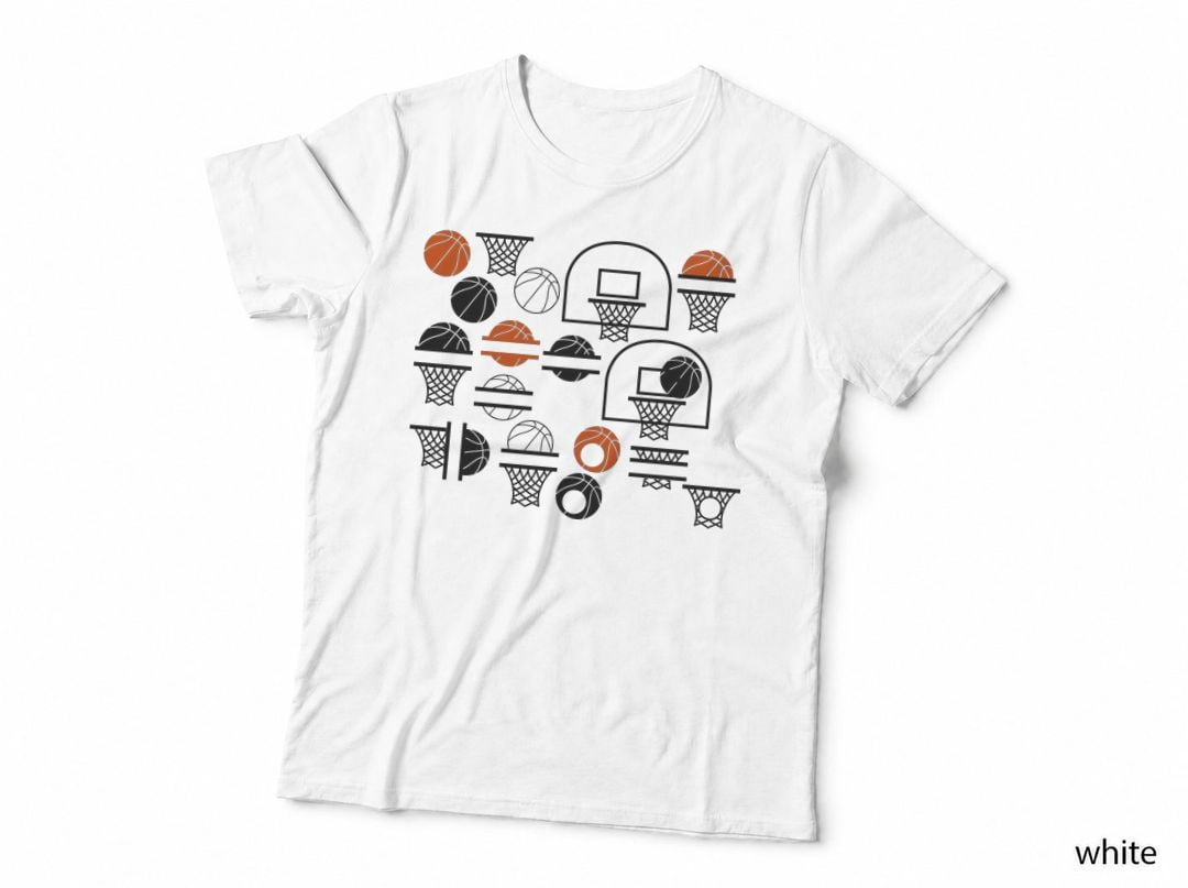 Basketball Hoops and Balls Pattern Basketball T-Shirt, Basketball Graphic Tee