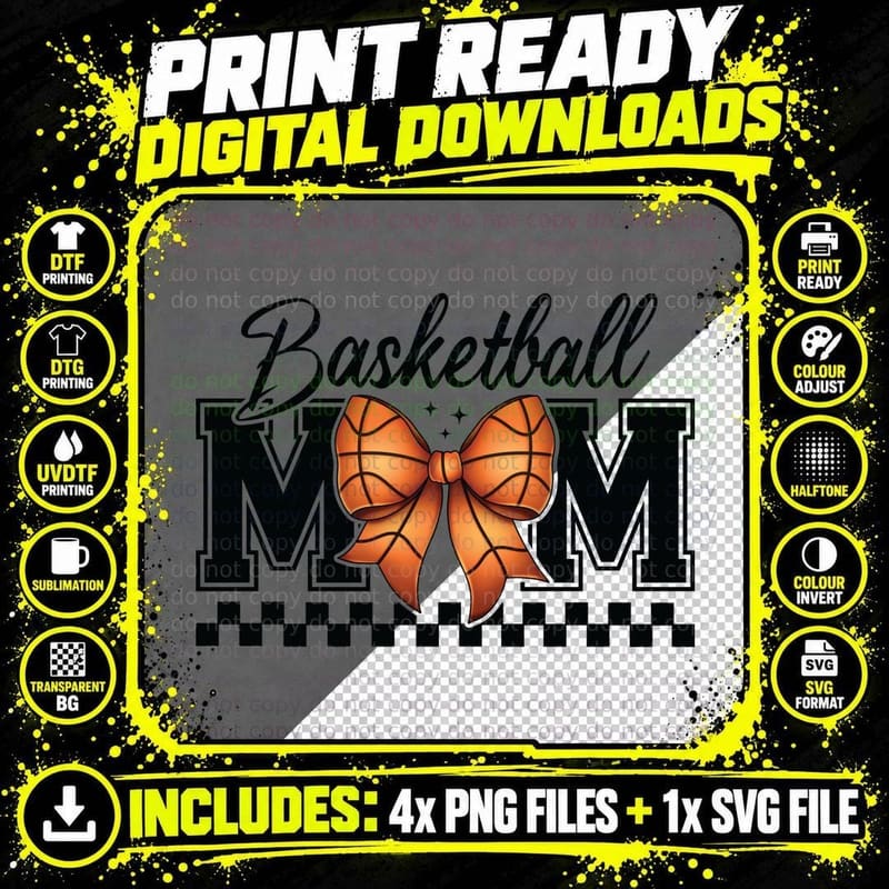 Basketball Mom Basketball T-Shirt, Basketball Mom Bow Png SVG Digital Bundle