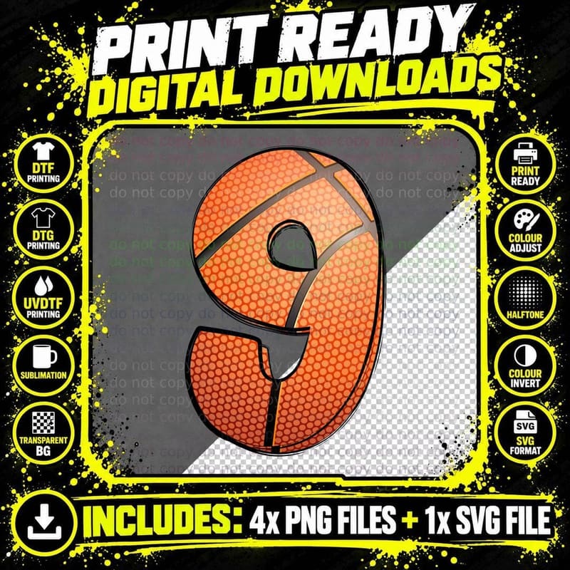 Basketball Number Nine Basketball T-Shirt Png SVG Digital Bundle