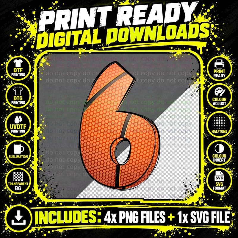 Basketball Number Six Design Basketball T-Shirt Png SVG Digital Bundle